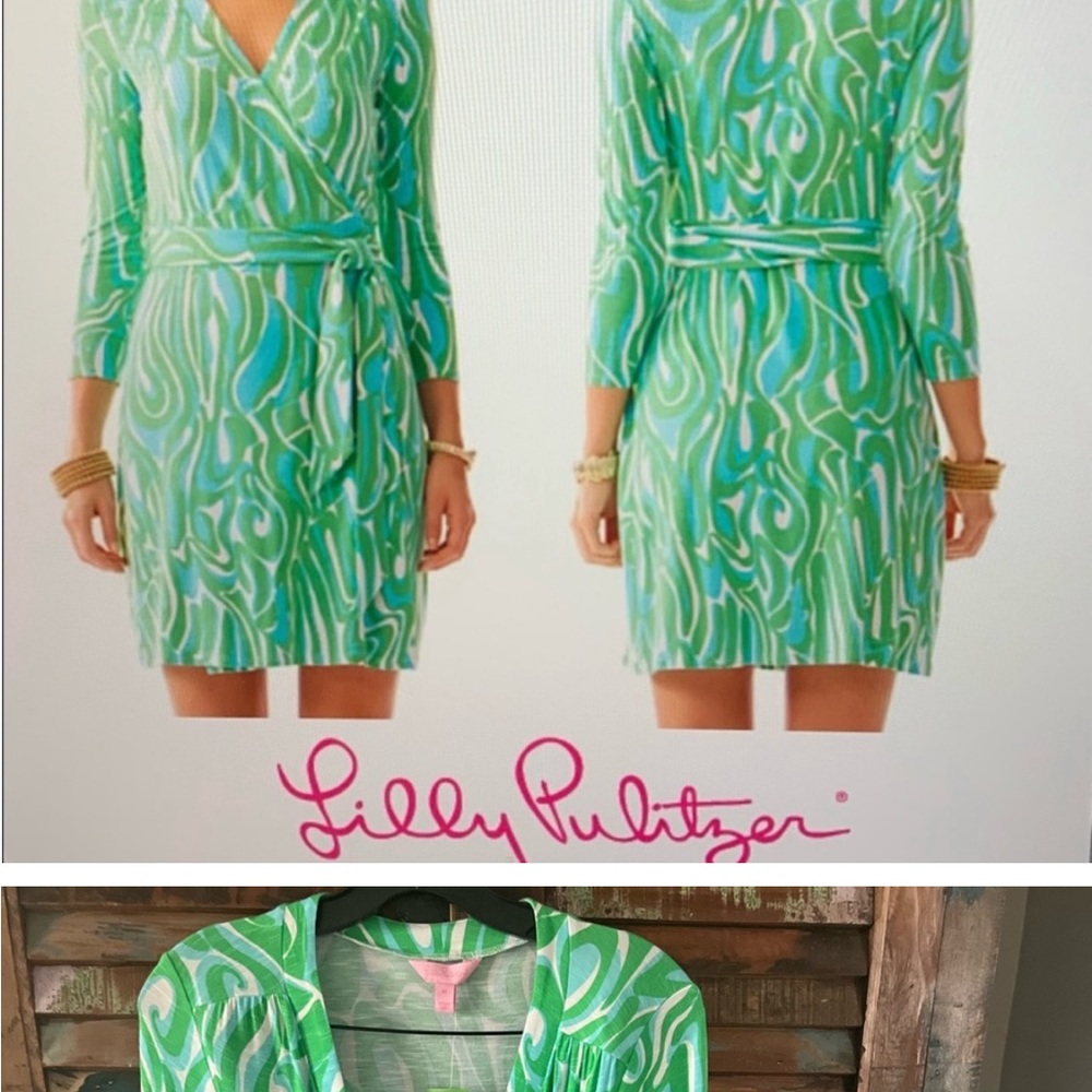 Lilly Pulitzer Meridan Wrap Dress Finders Keepers Size Small green blue - Picture 5 of 9
